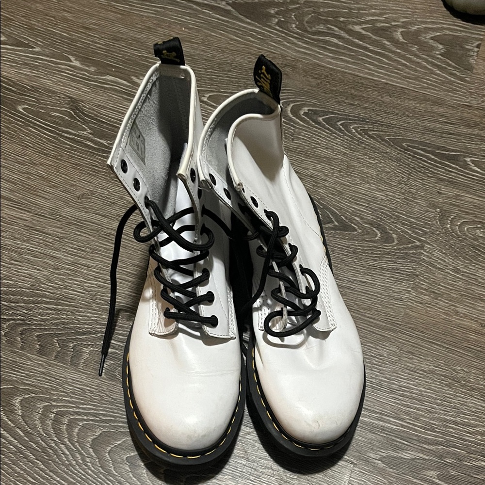 Dr. Martens White Combat Boots with Black Laces